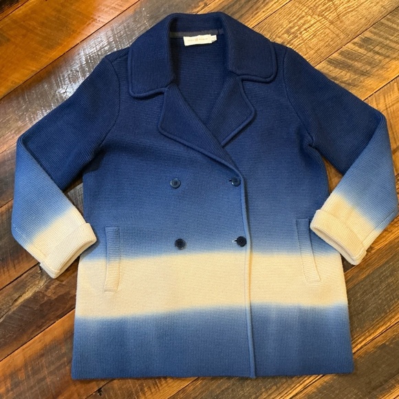 Tory Burch Ombre Gradient Double Breasted Wool Jacket Blue White Size M - Picture 4 of 14